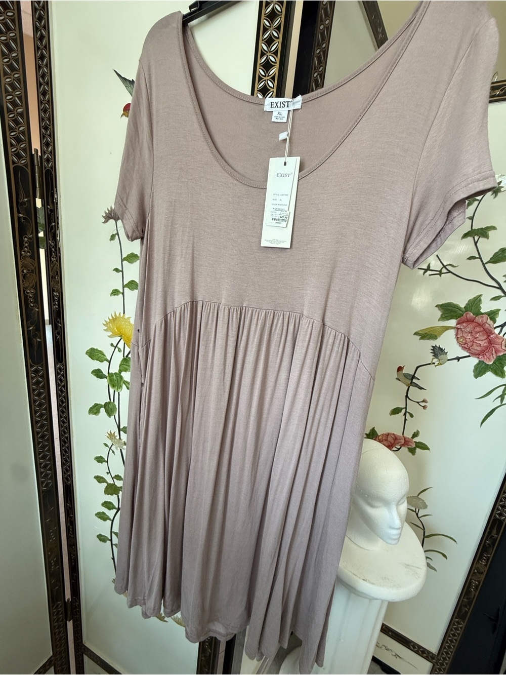 EXIST Mauve Short Sleeve Scoop precious soft Babydoll Dress flowing movement
